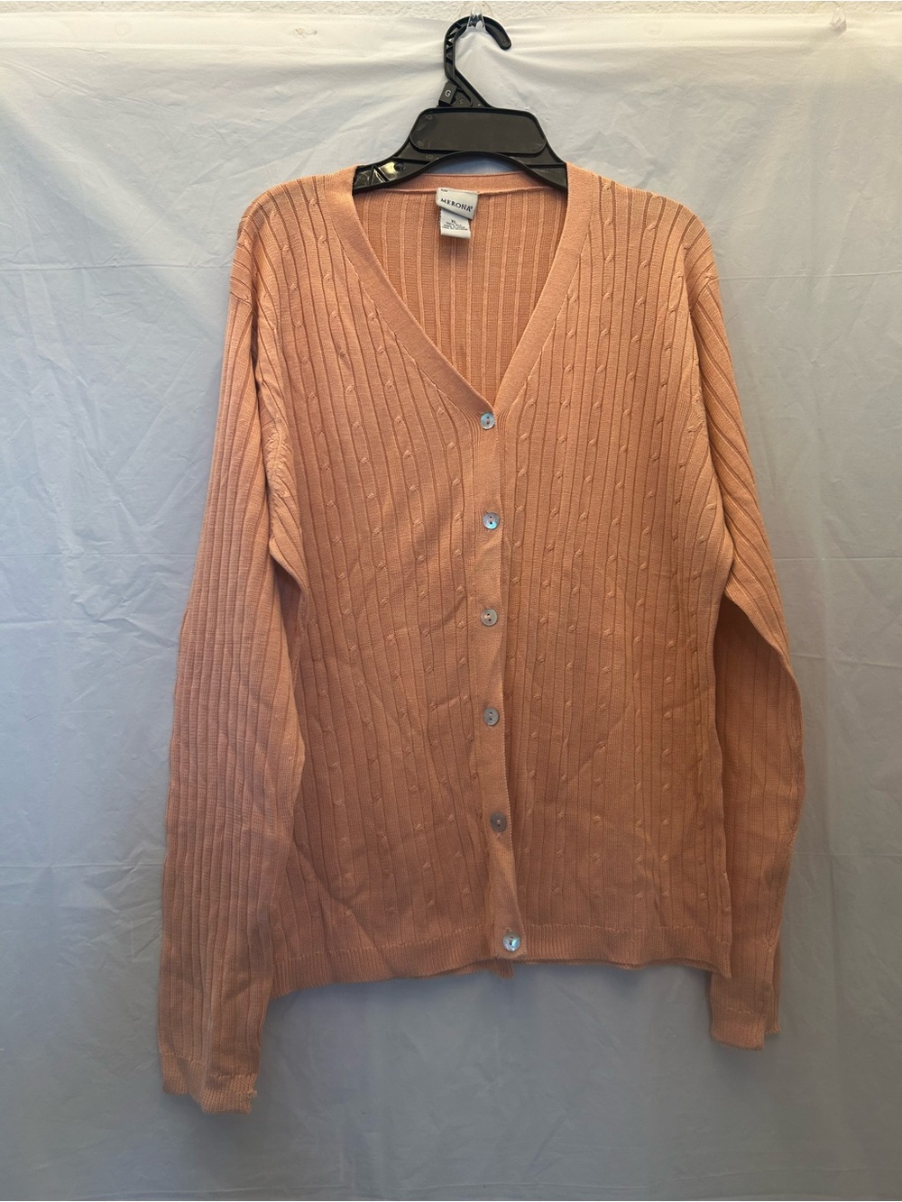 Merona Peach 100%Silk Button Front V-Neck Long Sleeve Sweater Shirt Sz XL